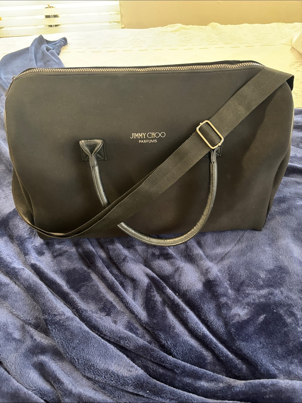 Jimmy Choo Black Duffel Bag with Adjustable Strap